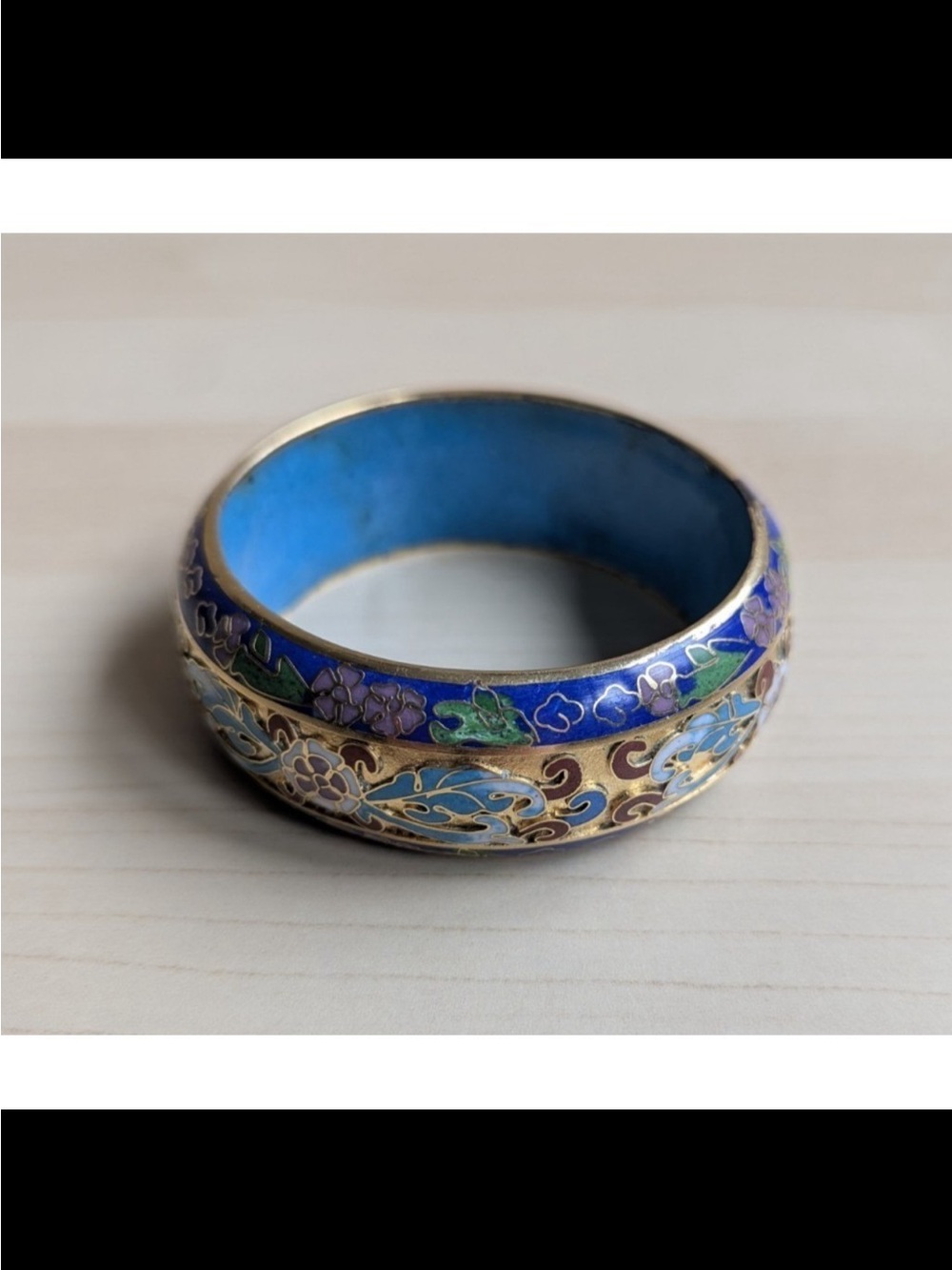 Incredible Detailed Antique Blue and Gold Floral Cloisonné Bracelet - Picture 8 of 13